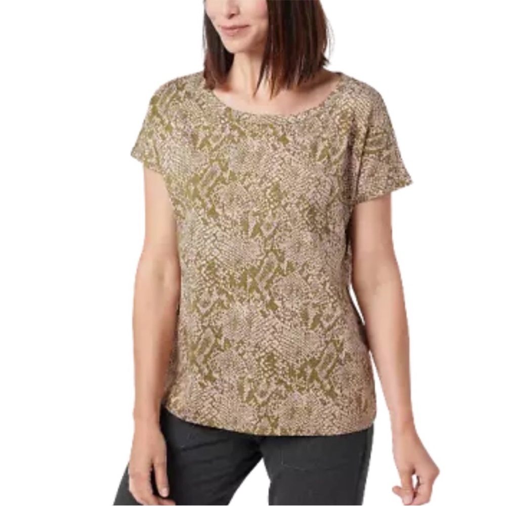 AnyBody Bright Olive Cozy Knit Snake Print Tee Size Large